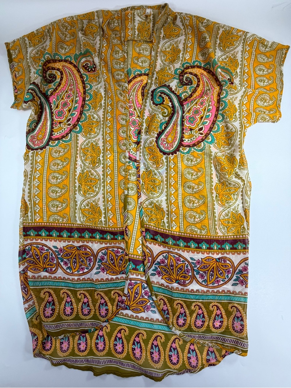 LIVE 4 TRUTH Paisley Button Front Tunic Blouse XL Boho Festival Komono Cover up